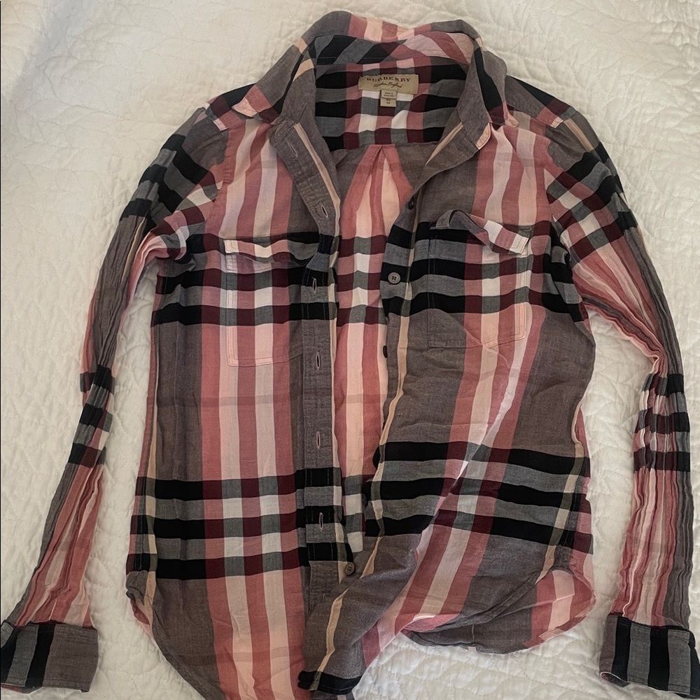 Burberry Pink and Black Plaid Shirt